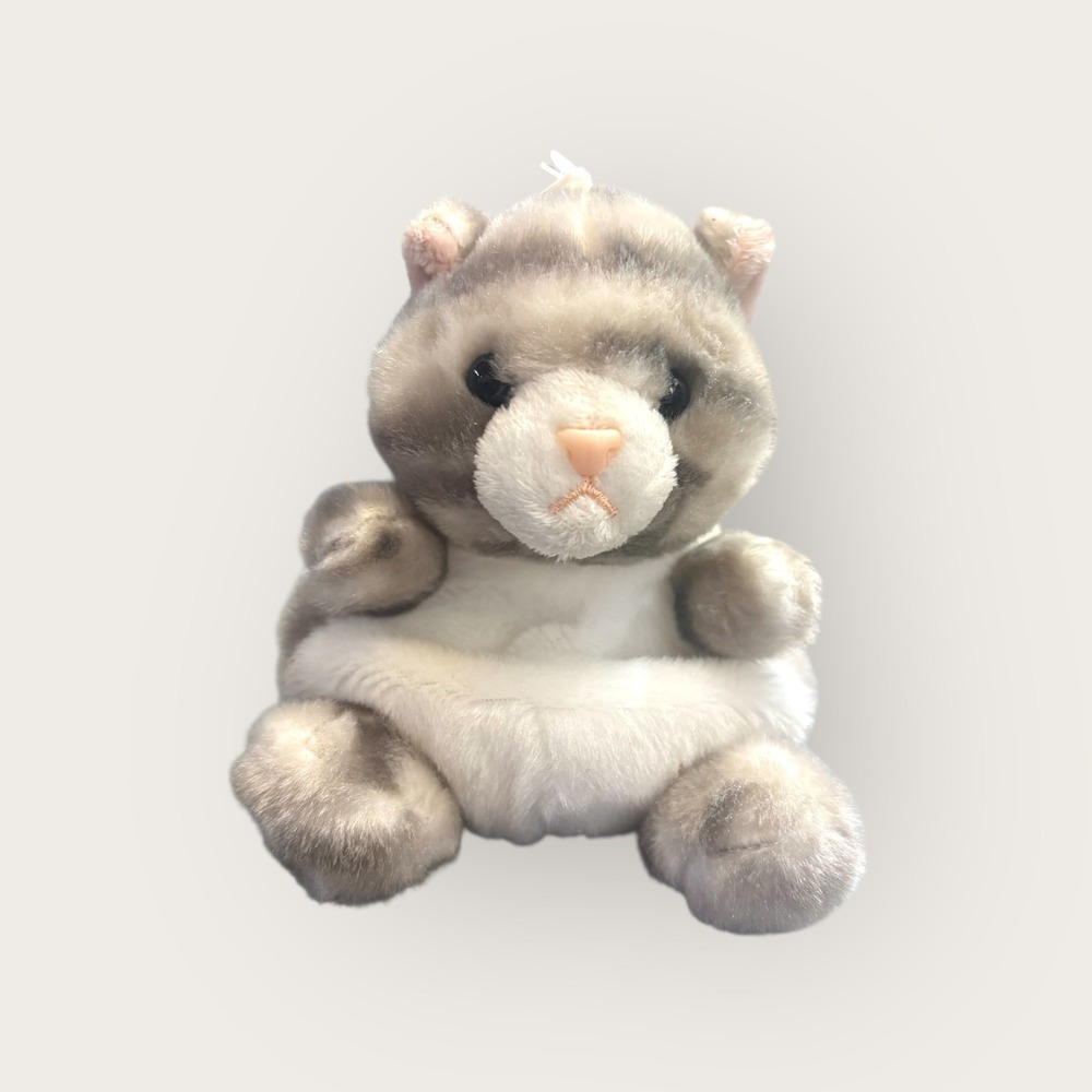 Palm Pals Grey Tabby Cat Mini Stuffed Animal Plush Toy Pet Kitty Soft Cute